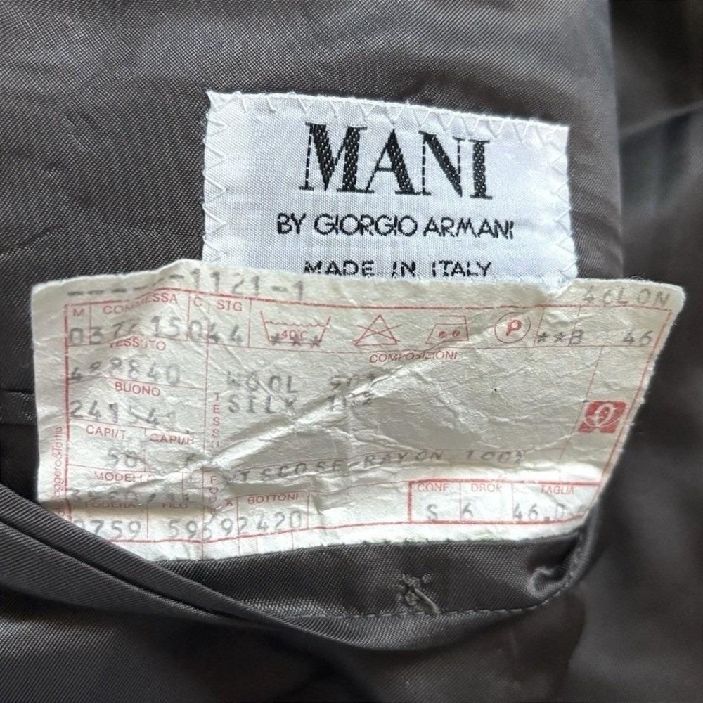 90s Mani Giorgio Armani Silk Wool Tweed Blazer Men 46L Gray Brown Chevron Italy - Picture 3 of 12